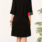 A-Line Half Sleeves Asymmetric Contrast Color Striped Round-Neck Mini Dresses