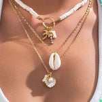 Shell And Sunflower Pendant Multi-layered Necklace