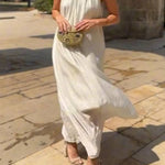 Halter Neck Pleated Loose-fitting Vacation Maxi Dress