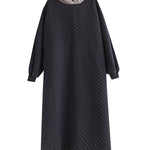 A-Line Long Sleeves Hooded Quilted Split-Side Midi Dresses
