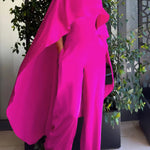 Cape Loose Pockets Solid Color Round-Neck Jumpsuits