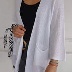 Solid Color Loose Long Sleeve Pocket Knitted Cardigan