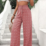 High Waist Jacquard Wide Leg Pants Casual Trousers