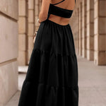 Oatmeal Crossover Backless Bodice Tiered Maxi Dress