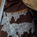Sunday Social Contrast Color Satin Lace Trim Mid Rise Maxi Skirt