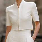 Modern Structured Two-Piece Set ��� Cropped Zip-Front Jacket & Wide-Leg Trousers