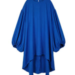Batwing Sleeves High-Low Pleated Solid Color Split-Joint Round-Neck Midi Dresses
