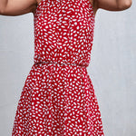 A-Line High Waisted Elasticity Leaves Print Pleated Halter-Neck Mini Dresses