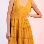 Fashion U-neck elastic waist sleeveless mini skirt
