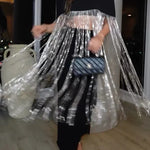 New Level Shiny Tassel Stand Neck Crop Cape Blouse