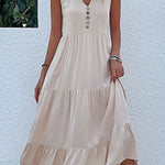Loose Sleeveless Pleated Split-Joint V-Neck Midi Dresses
