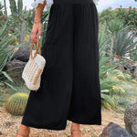 women's casual wide leg cotton and linen high waist trousers