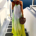 Island Evenings Gradient Print Tassel Halter Maxi Dress