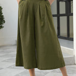 Elastic Waist Wide Leg Cropped Pants Pocket Cargo Casual Pants