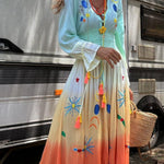 Gigi Unique Pattern Gradient Print Smocked Elastic Waist Fringed Maxi Dress