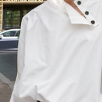 Long Sleeves Loose Buttoned Solid Color Stand Collar Blouses&Shirts Tops
