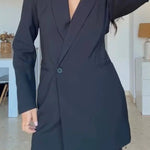 Yulissa Single Button Long Sleeve Fitted Waist Open Back Pocketed Lapel Blazer