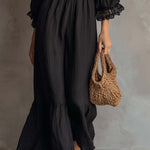 Vintage V-neck Lace-trimmed Cotton Linen Jumpsuit
