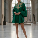 A-Line Long Sleeves Contrast Color Printed Split-Joint Stand Collar Mini Dresses