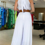 Midnight Gala Halter Neck Pleated Wide Leg Jumpsuit