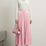 High Waisted Elasticity Pleated Pockets Solid Color Skirts Bottoms