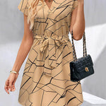 A-Line Loose Printed Tied Waist V-Neck Mini Dresses