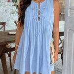 A-Line Loose Pleated Solid Color Tied Round-Neck Mini Dresses Vest Top