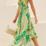 Elegant Off-Shoulder V-Neck Suspender Print Swing Dress