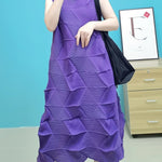 Casual Sleeveless Irregularity Pleated Solid Color Stand Collar Midi Dresses