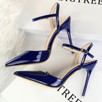 Belt Buckle Pointed-Toe Shiny Split-Joint Pumps Sandals