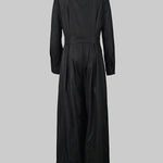 Long Sleeves Loose Buttoned No Belt Solid Color V-neck Jumpsuits