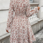 A-Line Long Sleeves Elasticity Flower Print V-Neck Midi Dresses