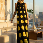 Loose Sleeveless Contrast Color Polka-Dot Split-Joint Round-Neck Maxi Dresses