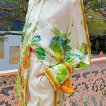 Satin Floral Print Back Tie-up Button Down Oversized Blouse