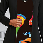 A-Line False Two Buttoned Contrast Color Human Pattern Print Split-Joint Square-Neck Midi Dresses