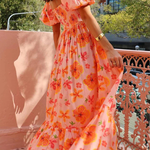 Puff Sleeve Printed A-line Shirred Dress