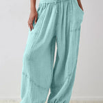 Women's Casual Fashion Solid Color Strap Pocket Wide Leg Pants