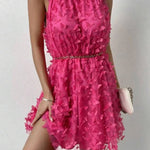 Loose Sleeveless Jacquard Pleated Solid Color Split-Joint Stand Collar Mini Dresses
