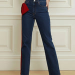 Wide Leg Bow-Embellished Contrast Color Jean Pants Bottoms