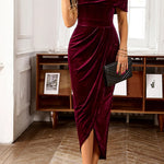 Red Dahlia Velvet Off the Shoulder Party Dress