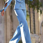 Long Sleeves Asymmetric Buttoned Hollow Lapel Pants Set Two Pieces Set