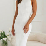 Bodycon Sleeveless Pleated Solid Color Split-Back Split-Joint Zipper Spaghetti-Neck Maxi Dresses