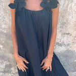 Solid Floral Embellished Sleeveless Loose Maxi Dress