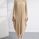 Batwing Sleeves Loose Pleated Solid Color Maxi Dresses