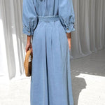 Waist casual button-down denim maxi dress