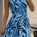Sexy One Shoulder Sleeveless Printed Long Dress With Split Back