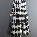 A-Line Long Sleeves Buttoned Plaid Polo Midi Dresses