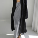 Simple Long Sleeves Split-Side Solid Color Lapel Midi Dresses Shirt Dress