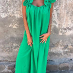Solid Floral Embellished Sleeveless Loose Maxi Dress
