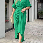 Elasticated Waist High Waisted Buttoned Pleated Solid Color Split-Joint Tied Waist Lapel Maxi Dresses Shirt Dress